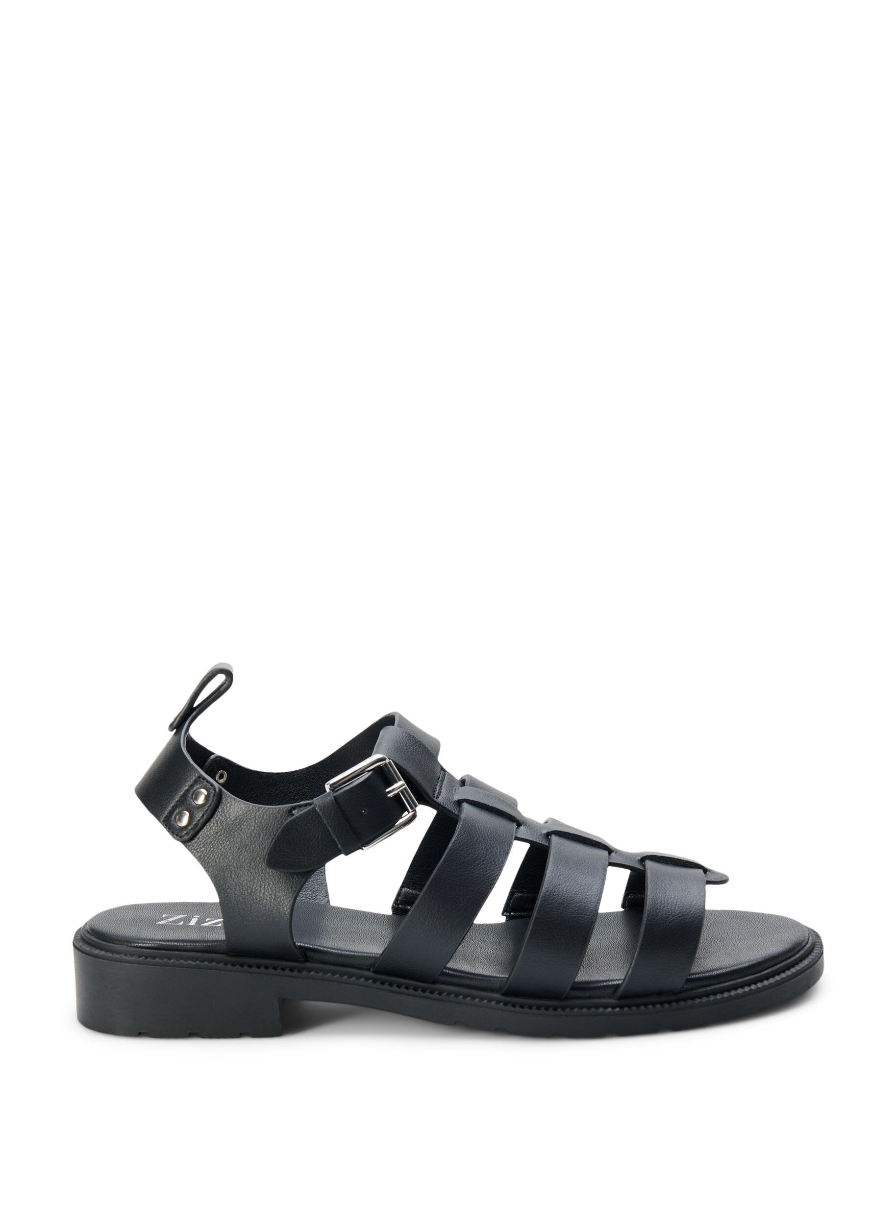 Zizzifashion Wide fit leather sandal, Black, Packshot image number 0