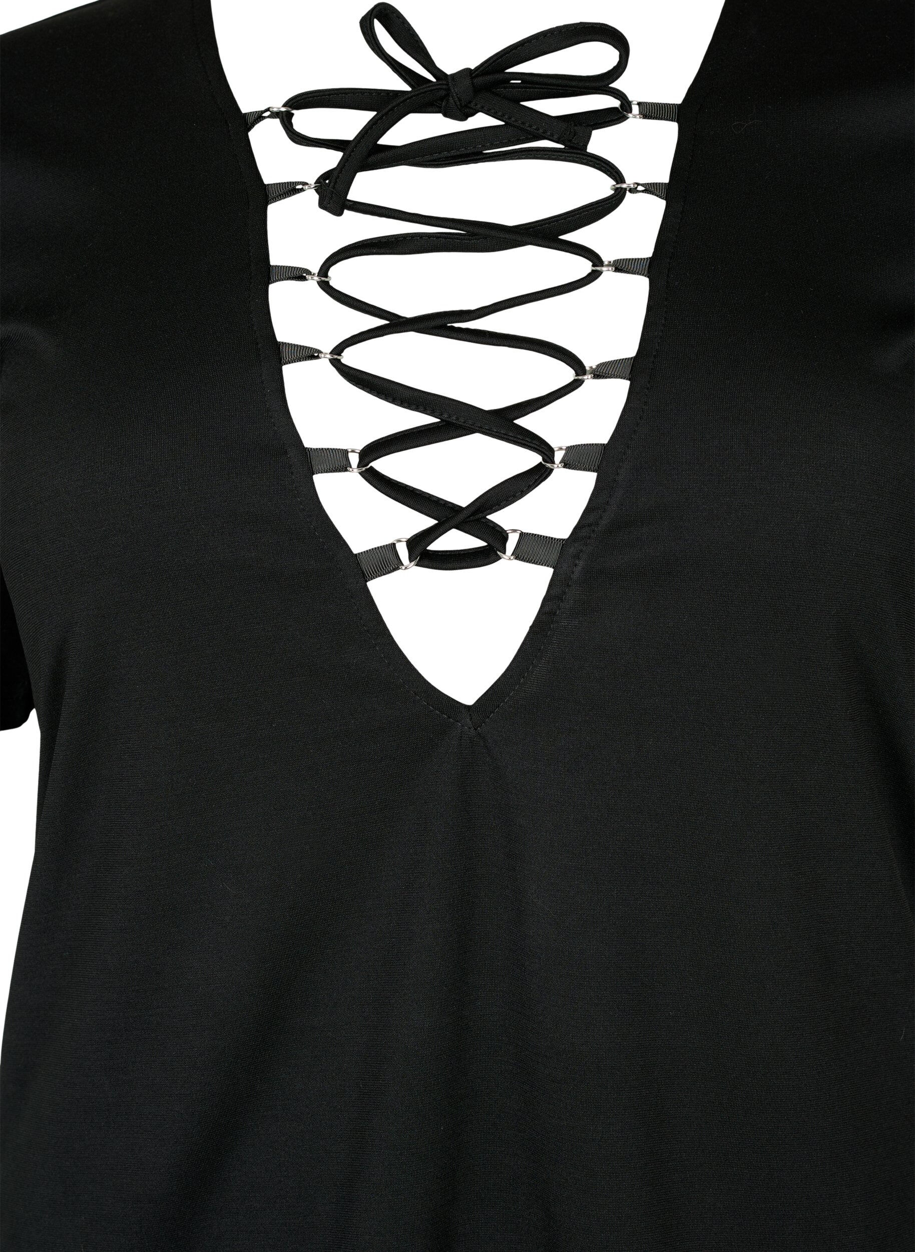 Zizzifashion Reversible blouse with drawstring detail, Black, Packshot image number 2