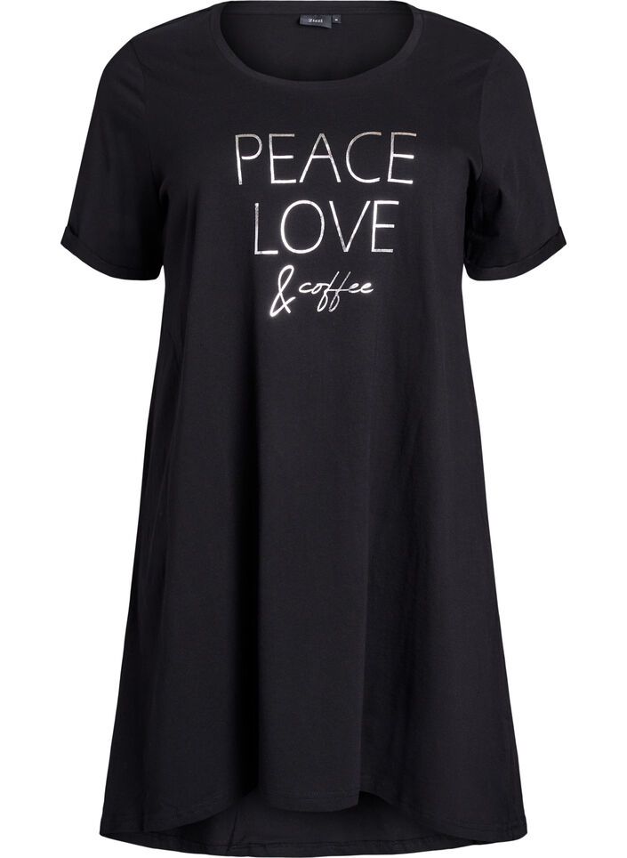 Short-sleeved nightgown in organic cotton, Black, Packshot image number 0