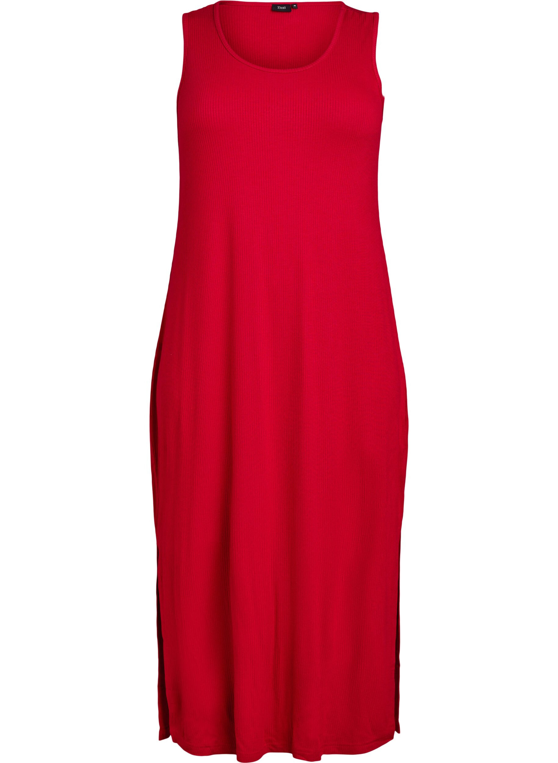 Zizzifashion Sleeveless ribbed dress in viscose, Red, Packshot image number 0