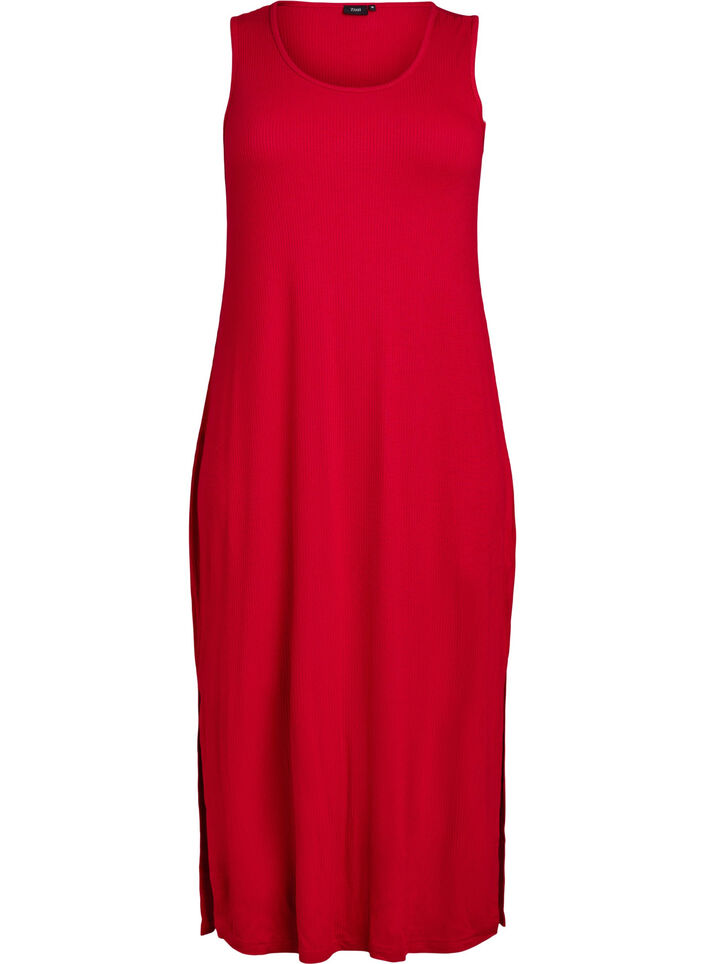 Sleeveless ribbed dress in viscose, Red, Packshot image number 0