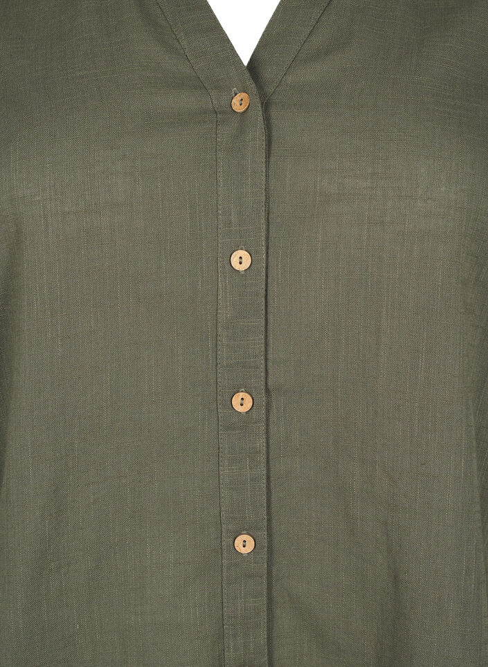 Cotton shirt blouse with a v-neck, Green, Packshot image number 2