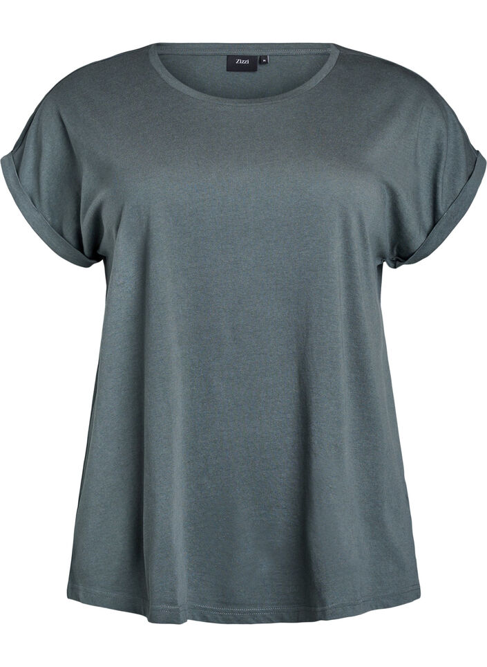 Short sleeved cotton blend t-shirt, Green, Packshot image number 0