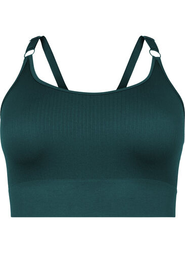 Seamless sports bra in ribbed material, Pine Grove, Packshot image number 0