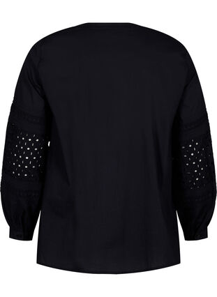 Long sleeve blouse with decorative details, Black, Packshot image number 1
