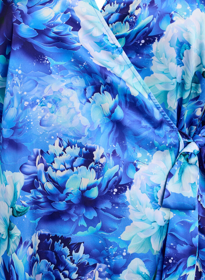 Floral wrap dress with 3/4 sleeves, Blue, Packshot image number 2