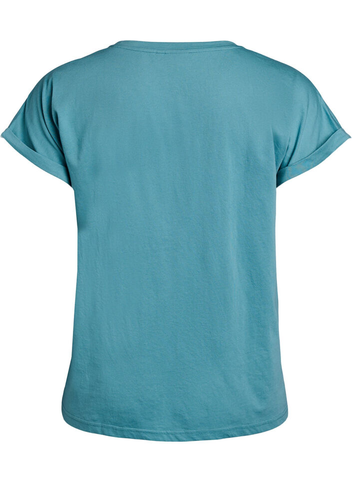 Short-sleeved t-shirt in a cotton blend, Blue, Packshot image number 1