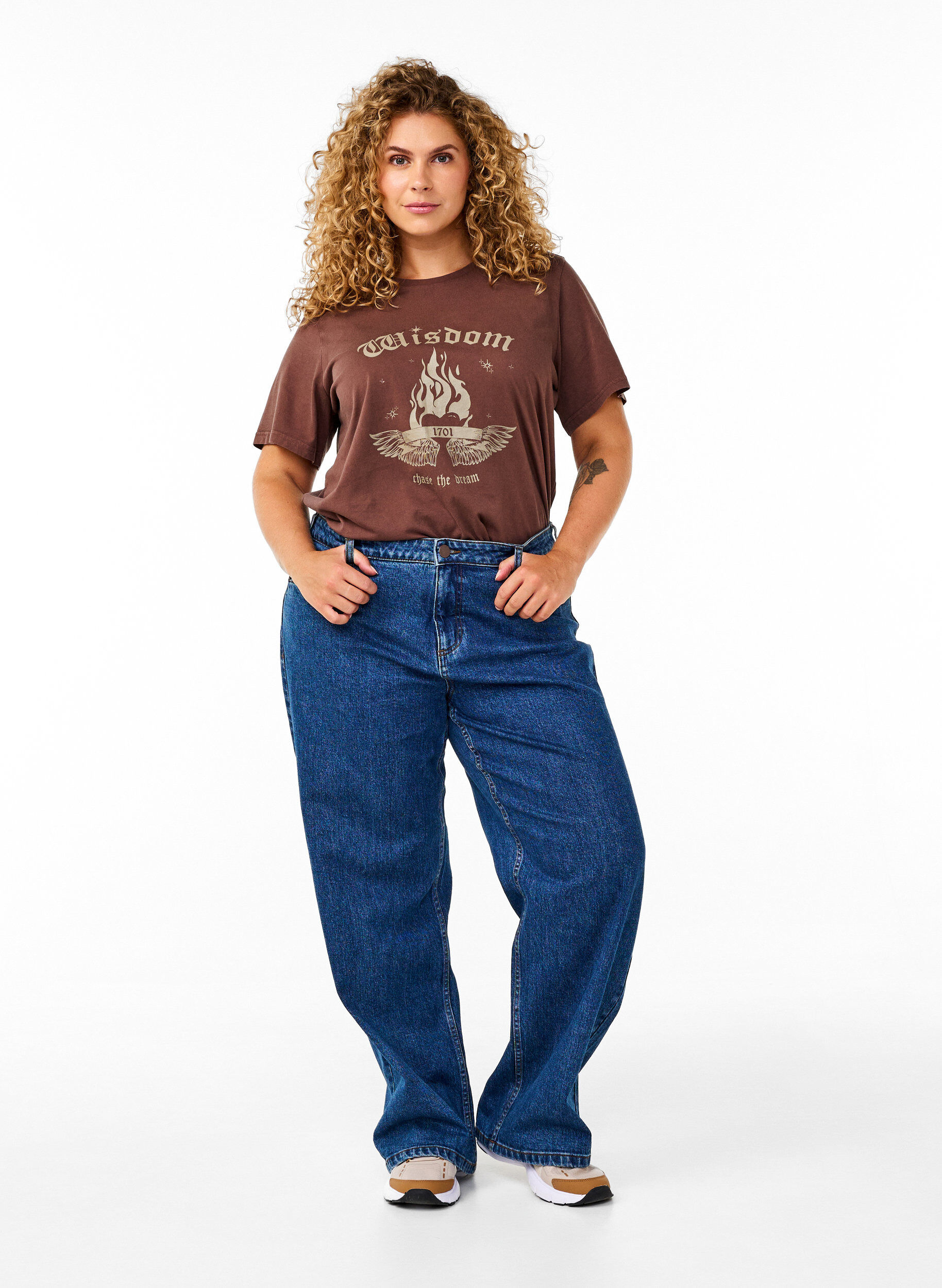 Wide leg jeans with high waist, Blue, Model