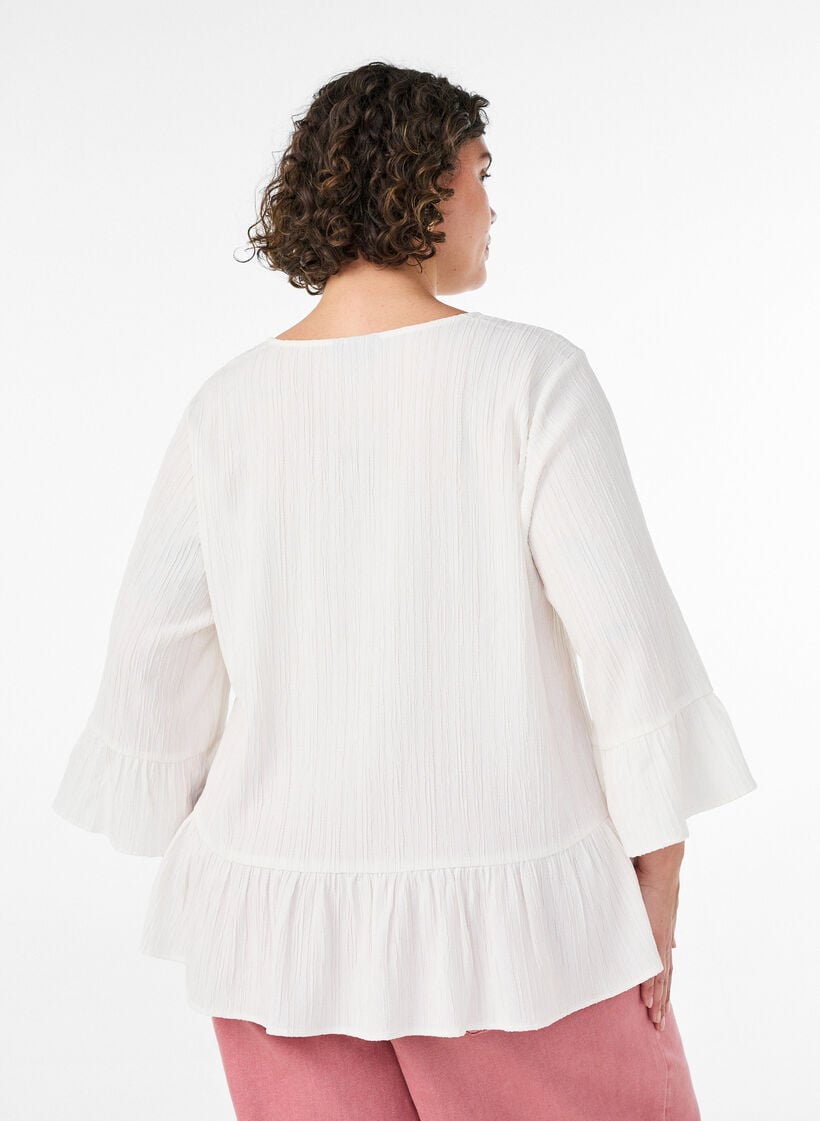 Blouse with texture, V-neck and ruffles, Vanilla, Model image number 2