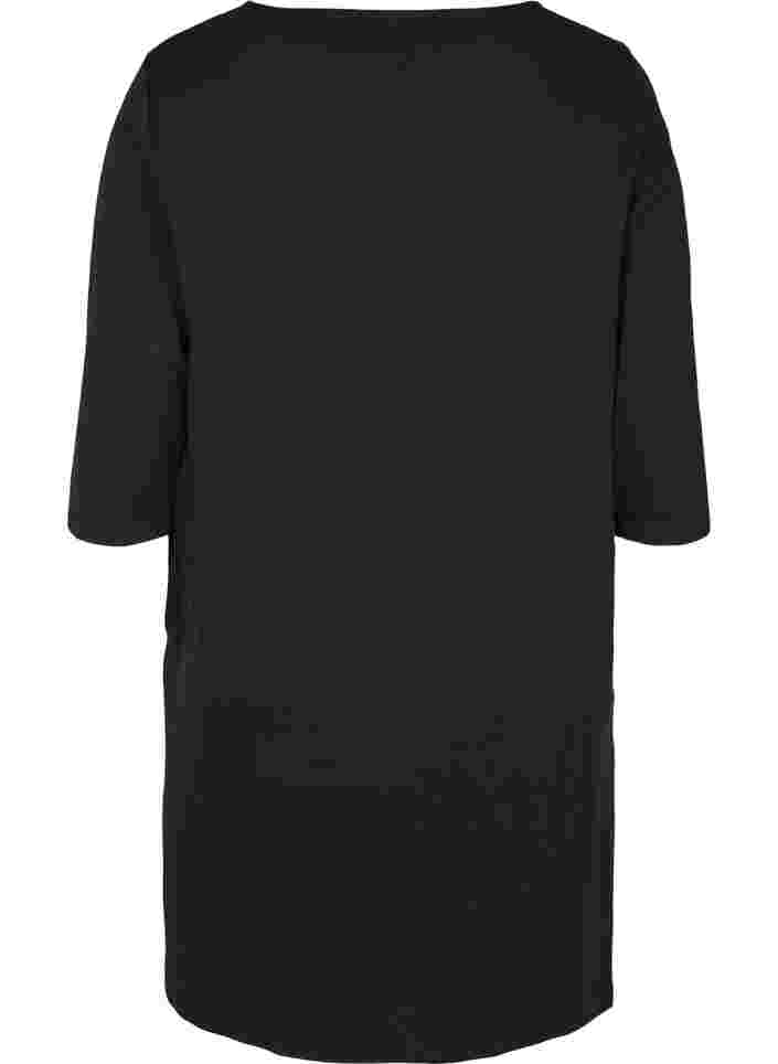 Cotton dress with 3/4 sleeves and pockets, Black, Packshot image number 1