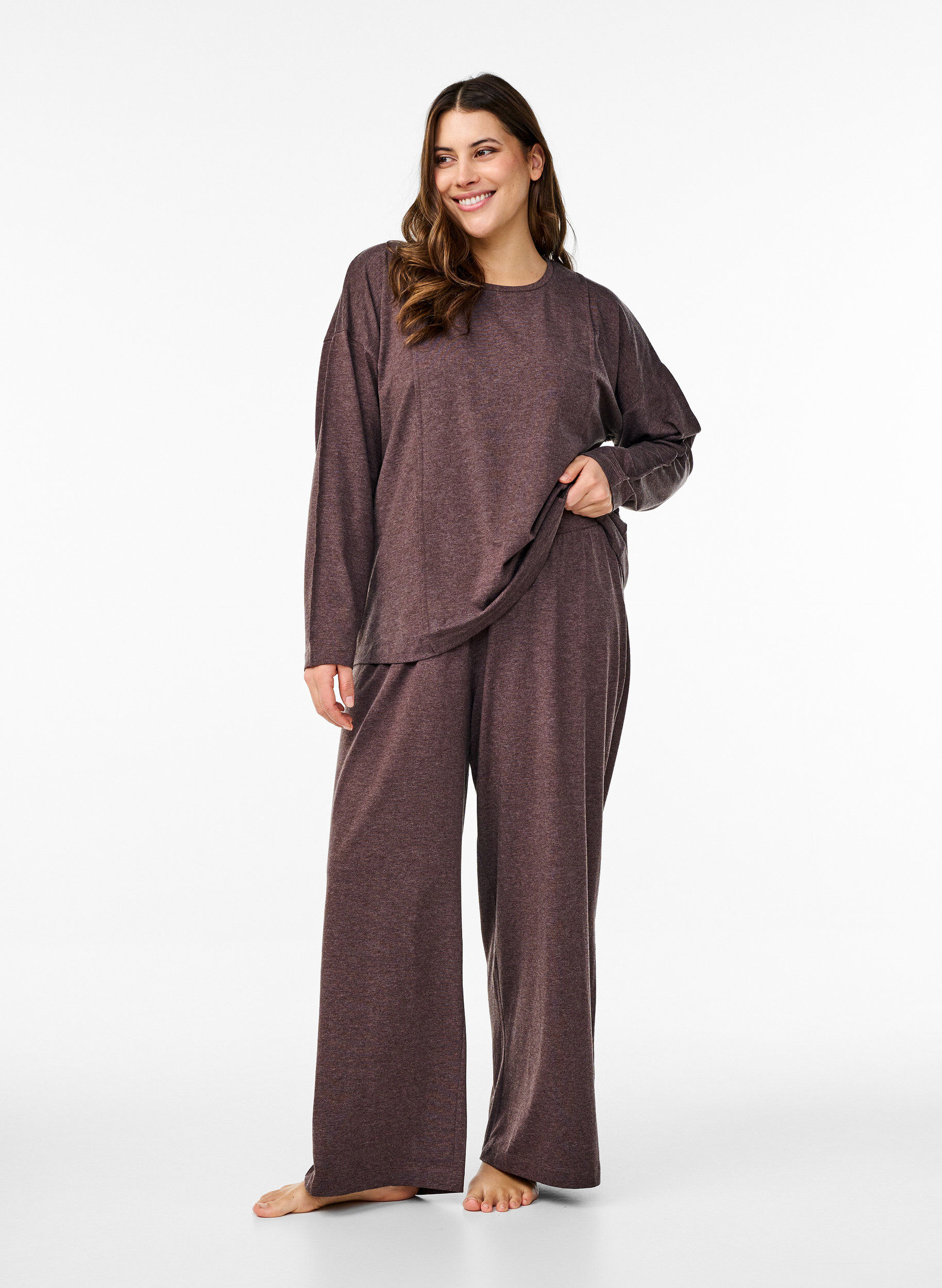 Zizzifashion Jersey trousers with a straight fit and high waist, Bracken Mel., Model image number 0