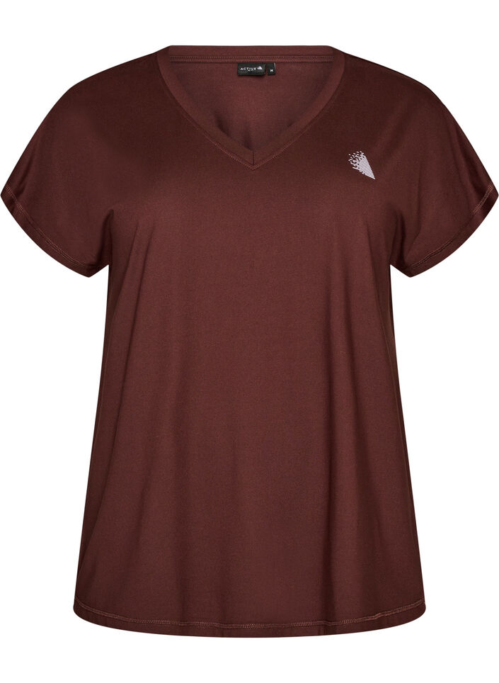 Loose training t-shirt with v-neck, Brown, Packshot image number 0