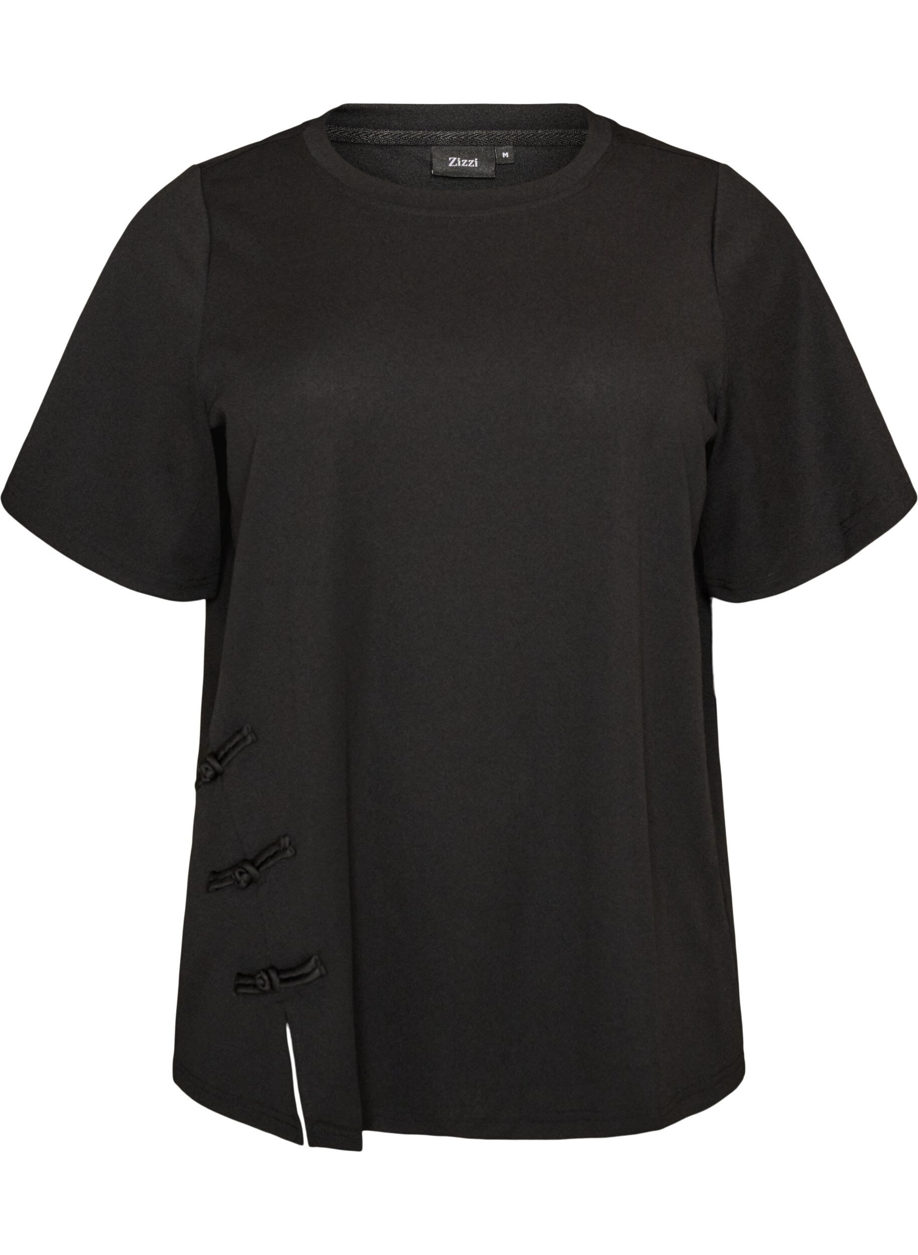 T-shirt with slits and decorative knot closures