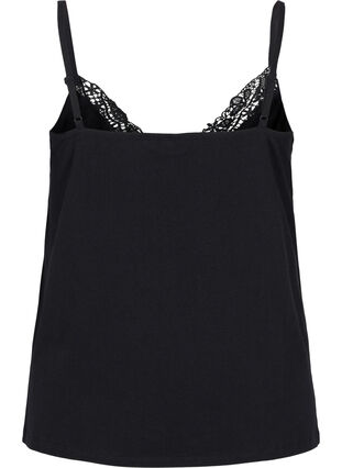 Cotton night top with lace trim, Black, Packshot image number 1