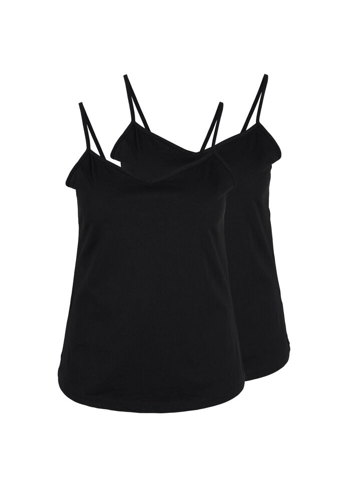 Cotton basic top 2-pack, Black/Black, Packshot image number 0