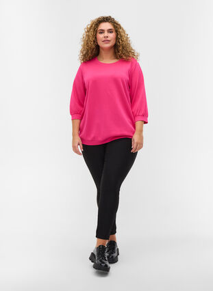 Blouse with 3/4-length sleeves, Magenta, Model image number 2