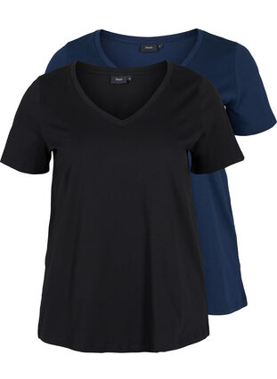 2-pack basic cotton t-shirt, Black/Navy B, Packshot image number 0