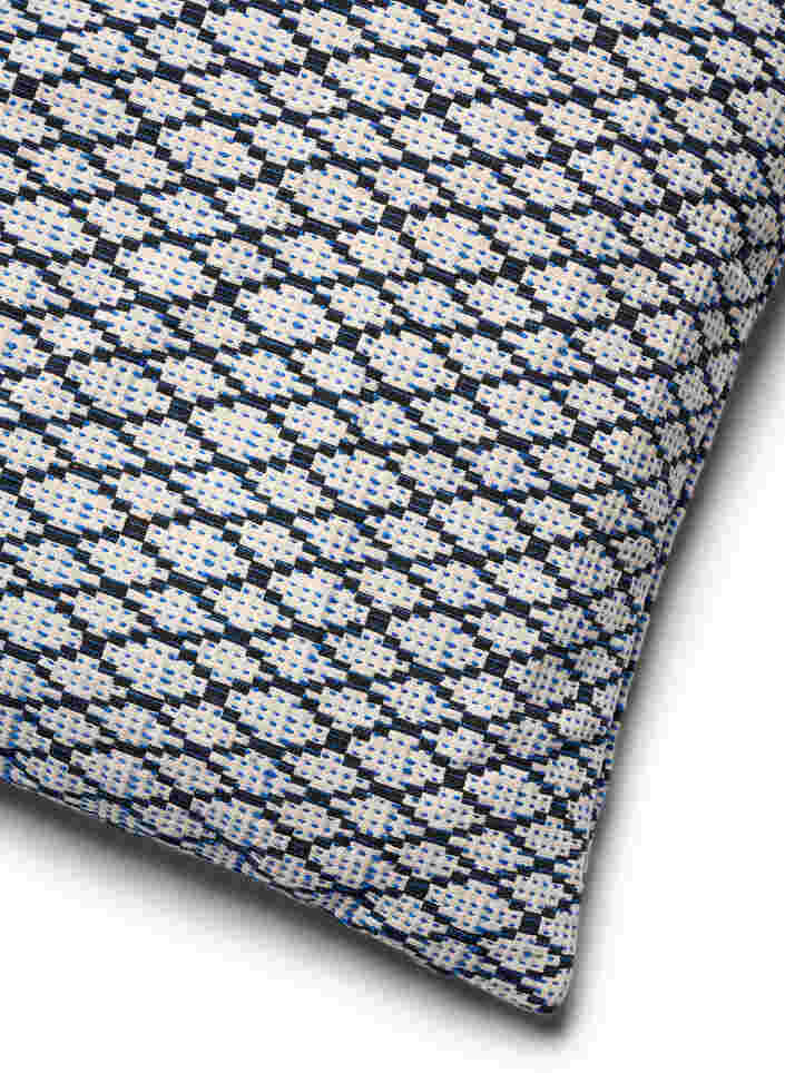Jacquard patterned cushion cover, Black/Blue/White, Packshot image number 2