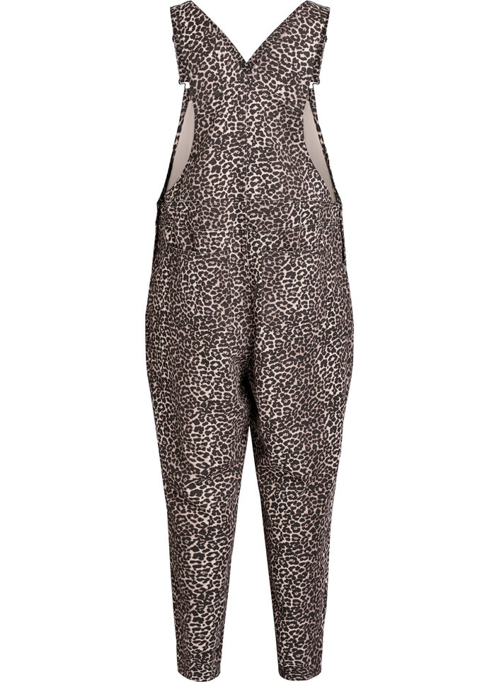 Leopard print denim dungarees, Brown, Packshot image number 1