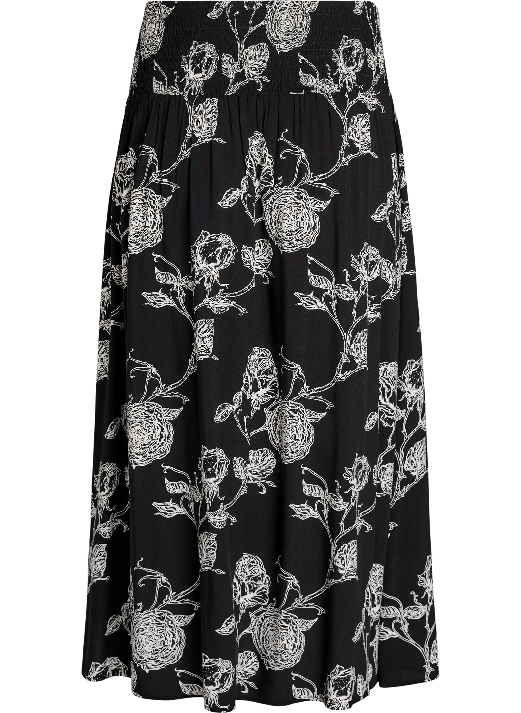 ZizzifashionViscose maxi skirt with smocking, Black, Packshot image number 1