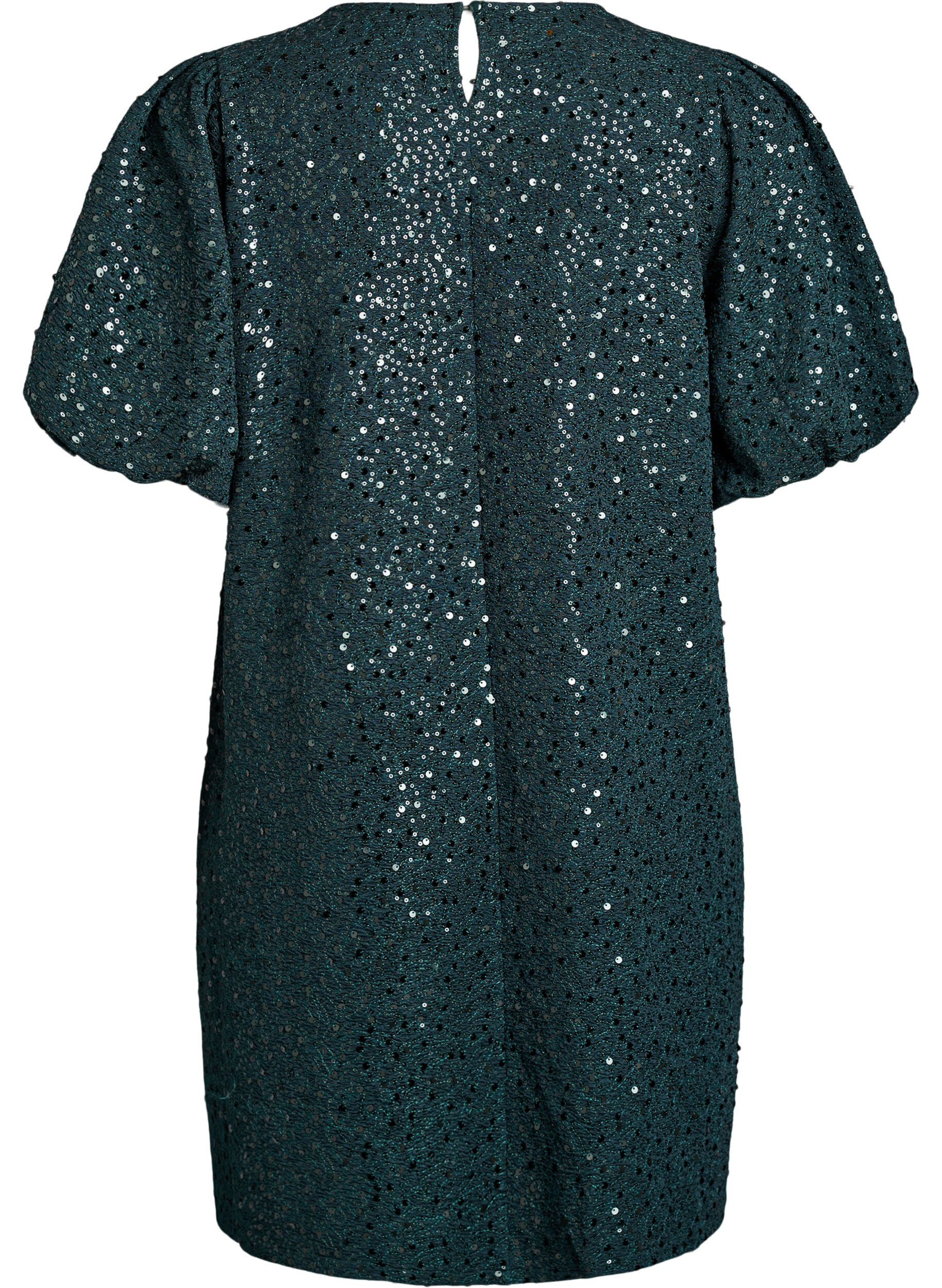 Zizzifashion Short sequin dress with puff sleeves, Green, Packshot image number 1