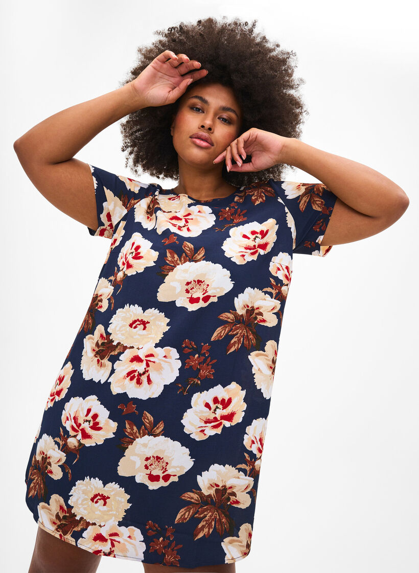 Dress with print and short sleeves, Blue, Image image number 0