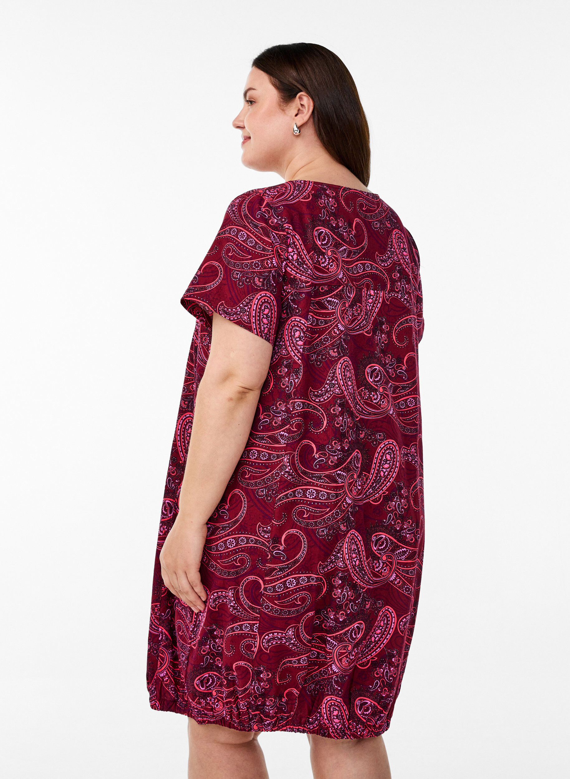 ZizzifashionShort-sleeved cotton dress with print, Red, Model image number 2