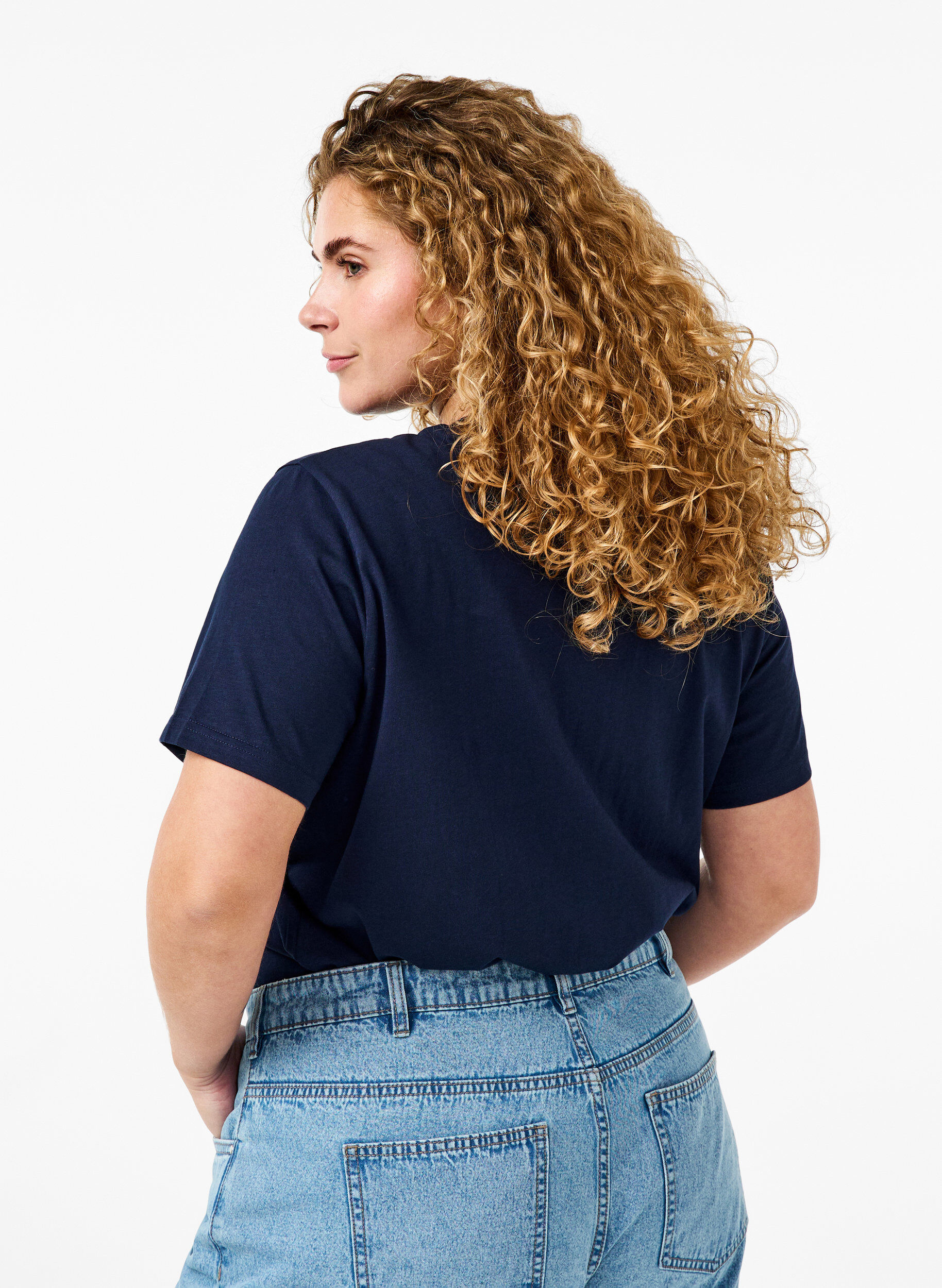 ZizzifashionBasic cotton T-shirt with round neck, Blue, Model image number 2