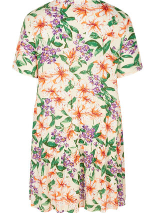 Short-sleeved viscose dress with A-line cut, Tropic AOP, Packshot image number 1