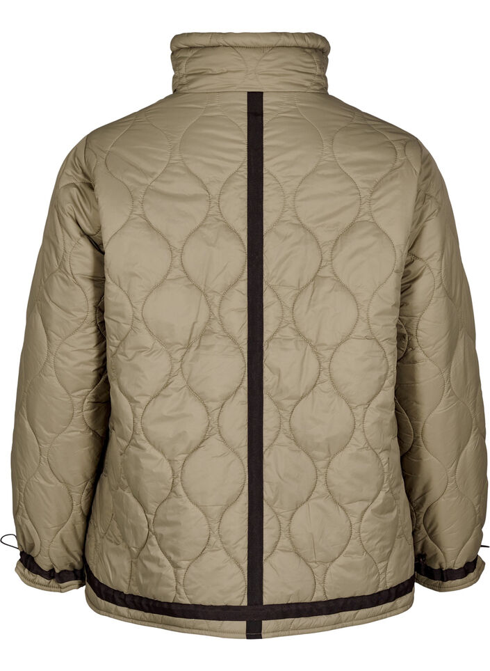 Short quilted jacket with contrast details, Beige, Packshot image number 1