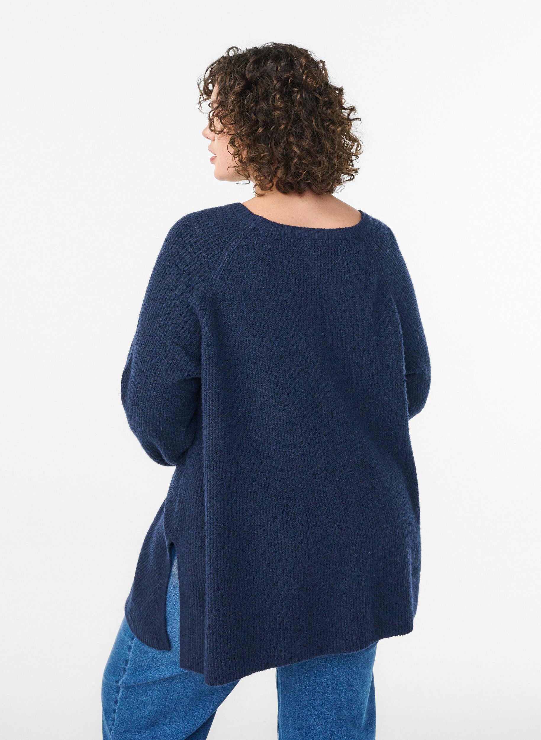 Zizzifashion Knitted jumper with a diagonal pattern and raglan sleeves, Blue, Model image number 2