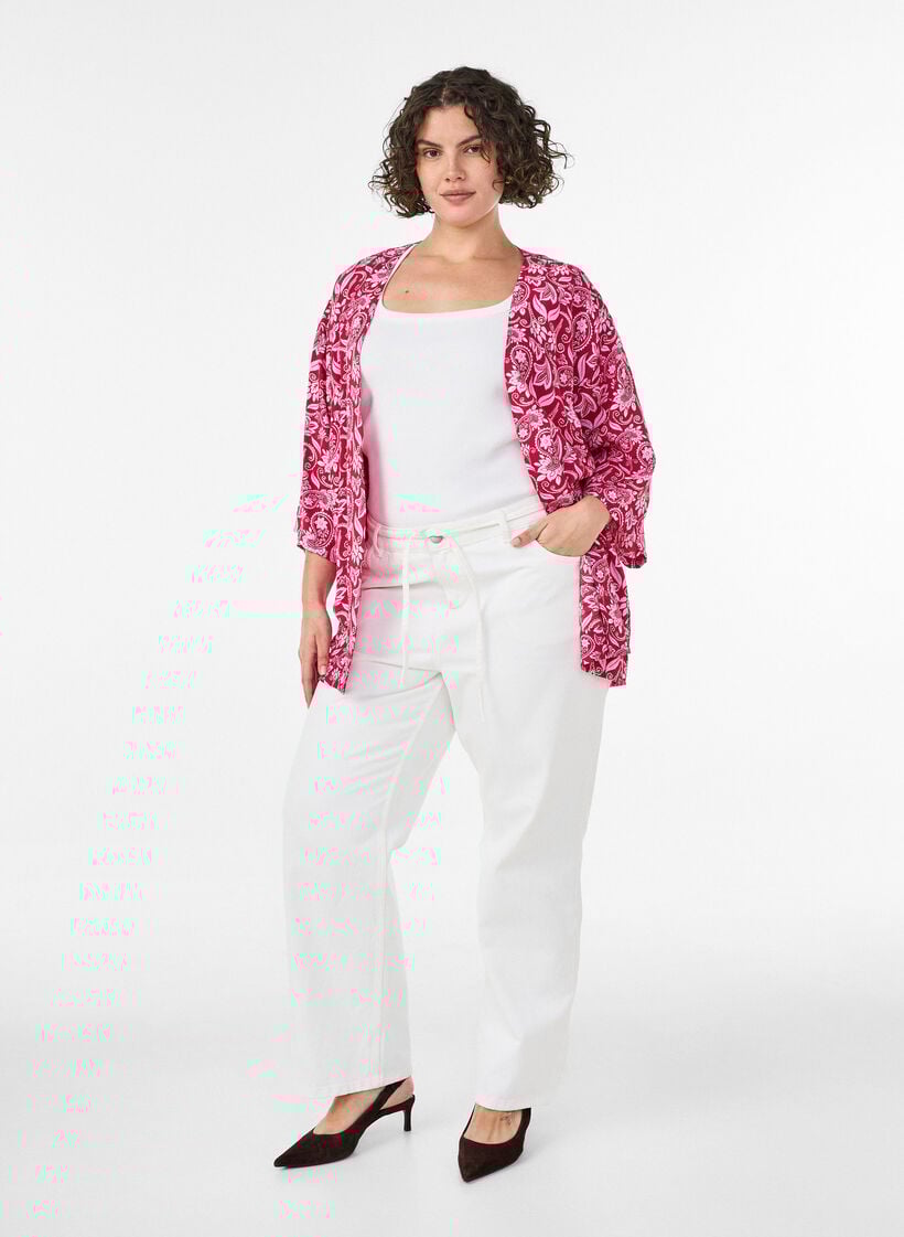 Short viscose kimono with 3/4 sleeves, Pink, Model image number 1