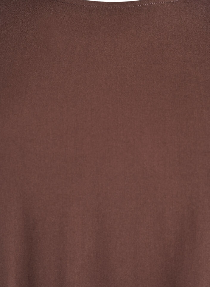 Short-sleeved woven blouse with round neck, Brown, Packshot image number 2