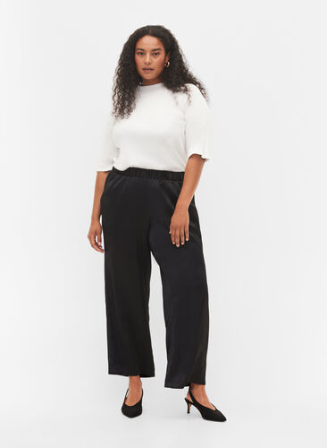 Loose trousers with pockets and elasticated edge, Black, Model image number 0