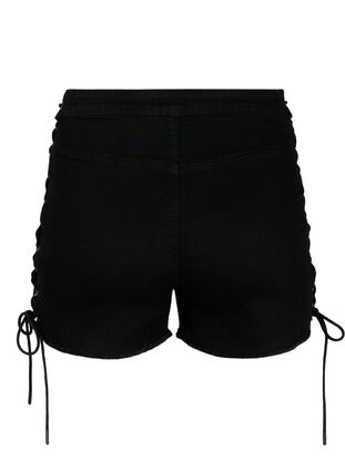 Ripped denim shorts with drawstring waistband, Black Denim, Packshot image number 1
