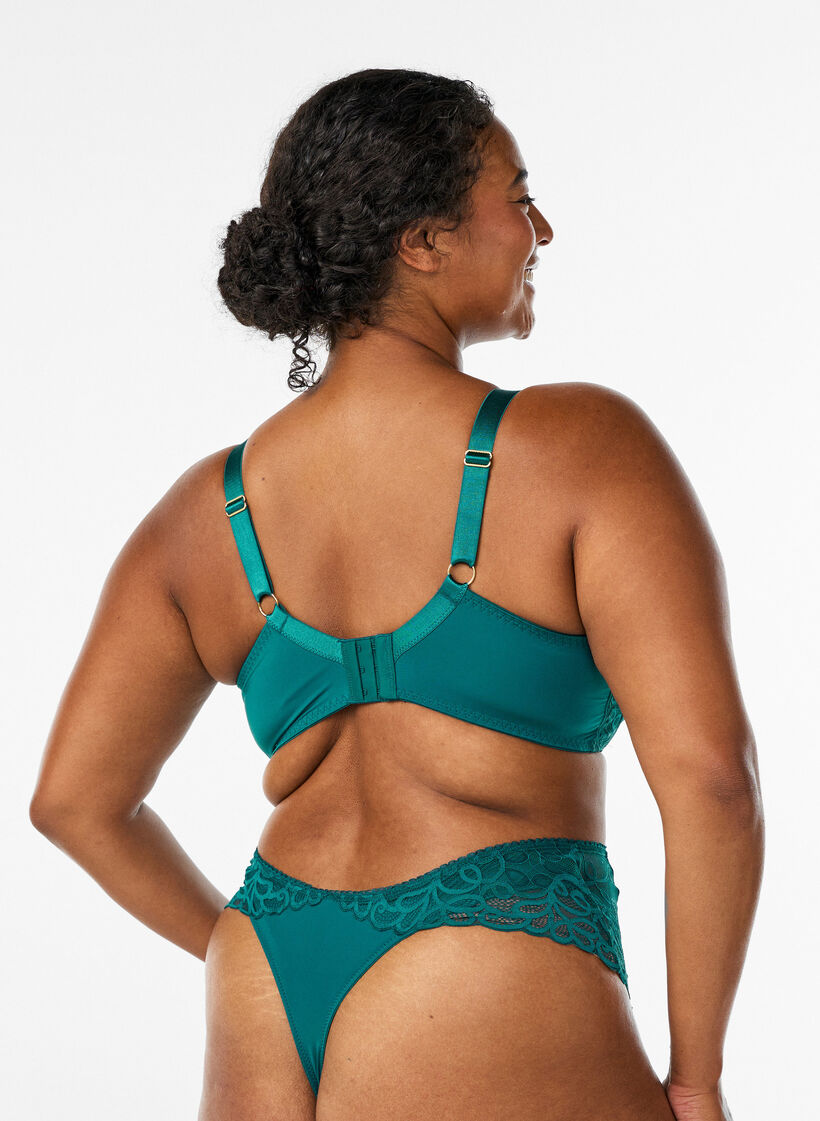 Padded underwired lace bra, Green, Model image number 2