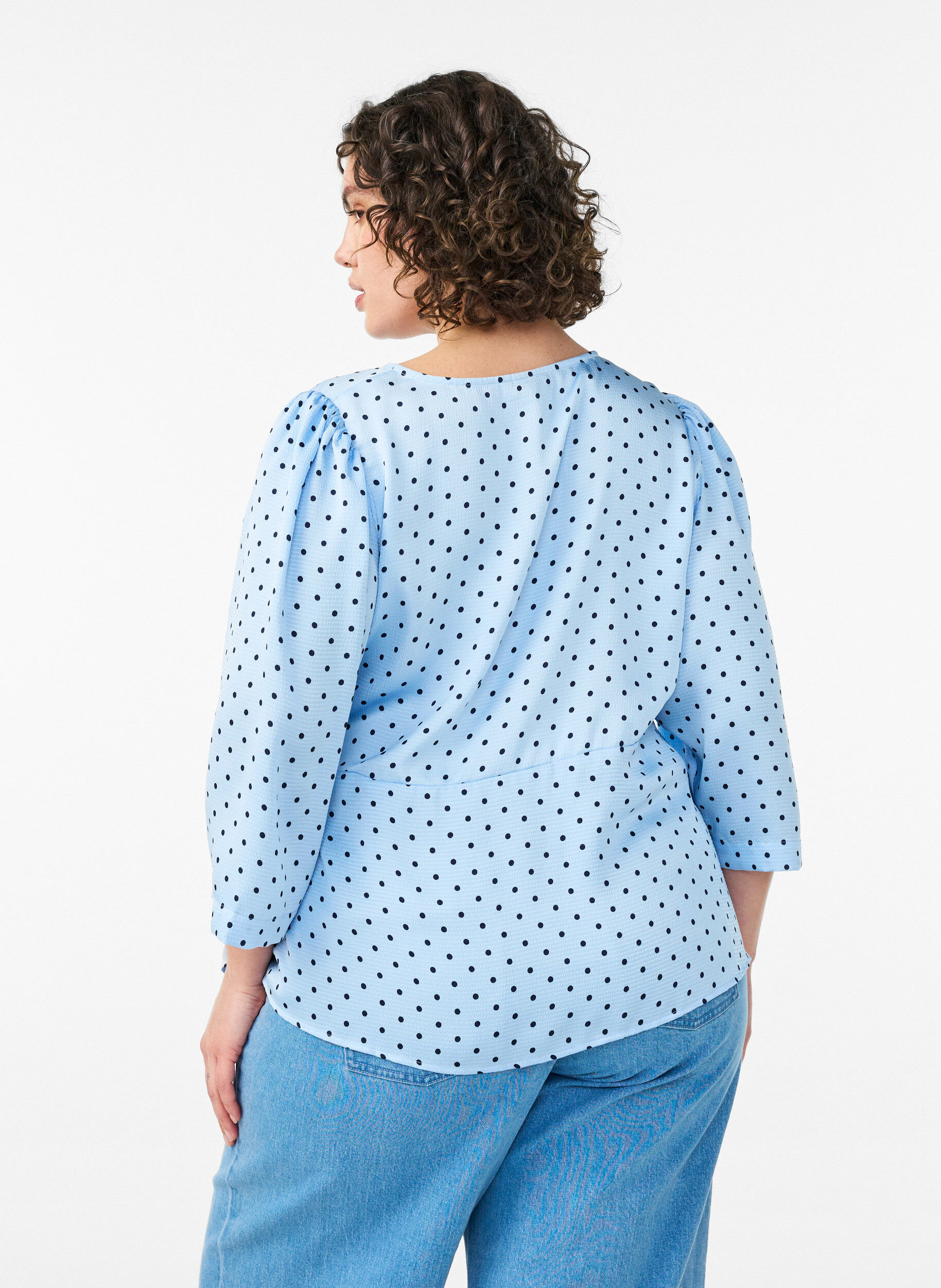 ZizzifashionPolka dot blouse with tie-fastening and 3/4-sleeves, Light Blue, Model image number 2