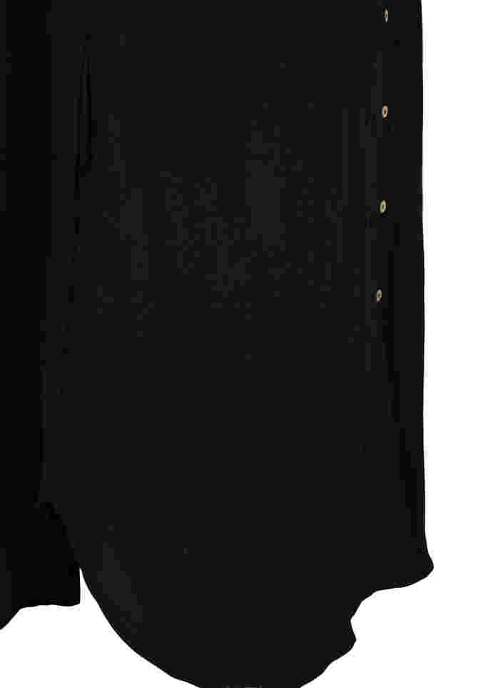 Long solid-coloured viscose shirt with 3/4 sleeves, Black, Packshot image number 3