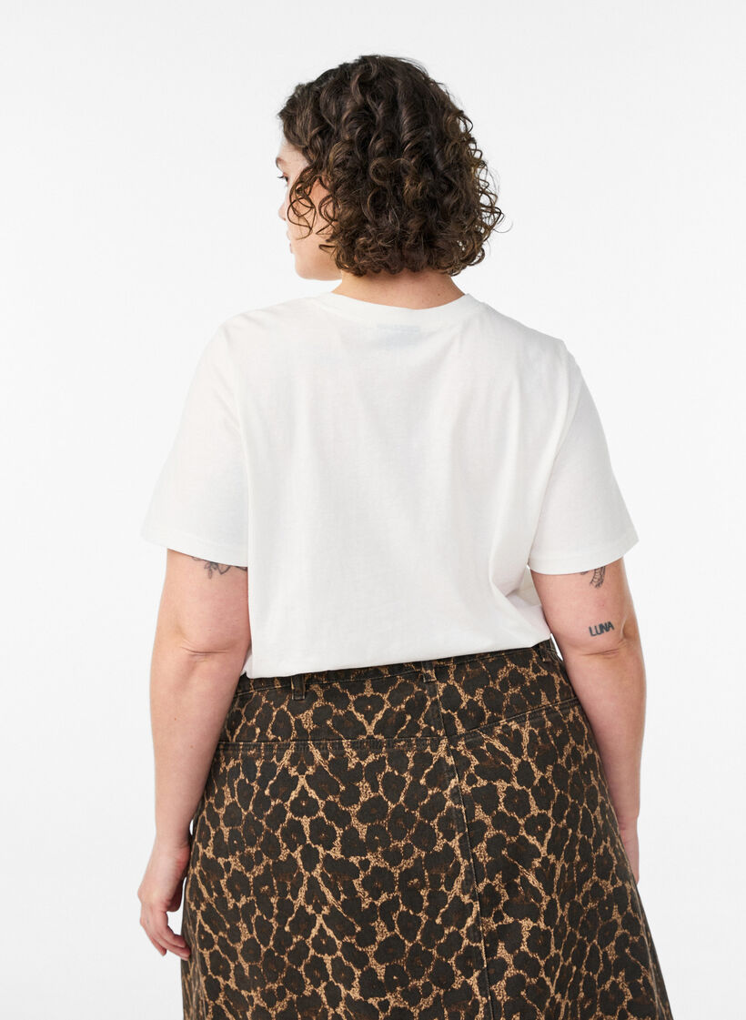 Cotton T-shirt with print, White, Model image number 2