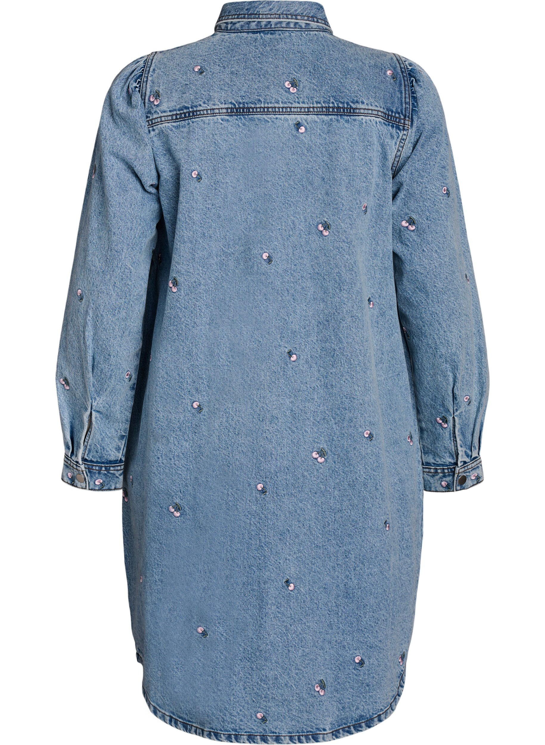 Zizzifashion Denim dress with cherries and chest pockets, Light Blue, Packshot image number 1