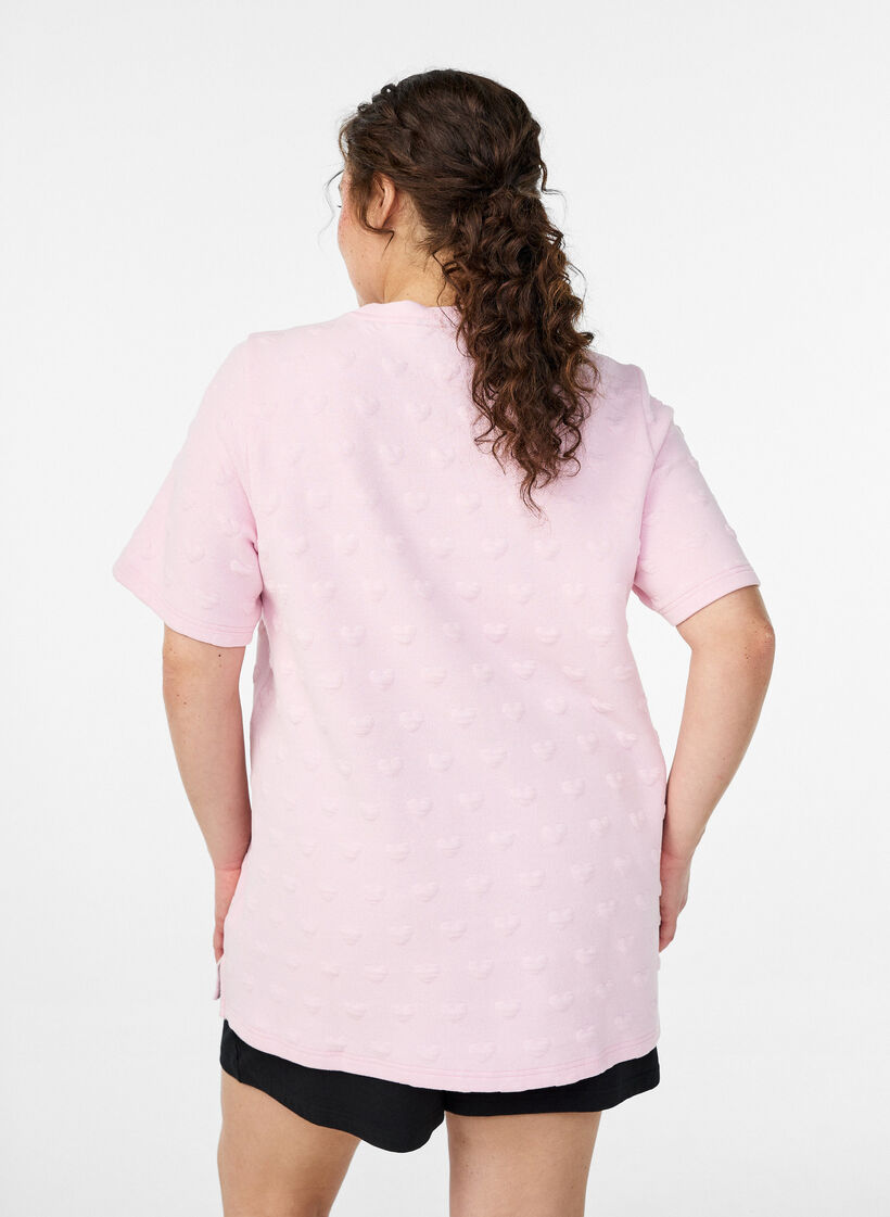 T-shirt in embossed cotton jersey, Rose, Model image number 2