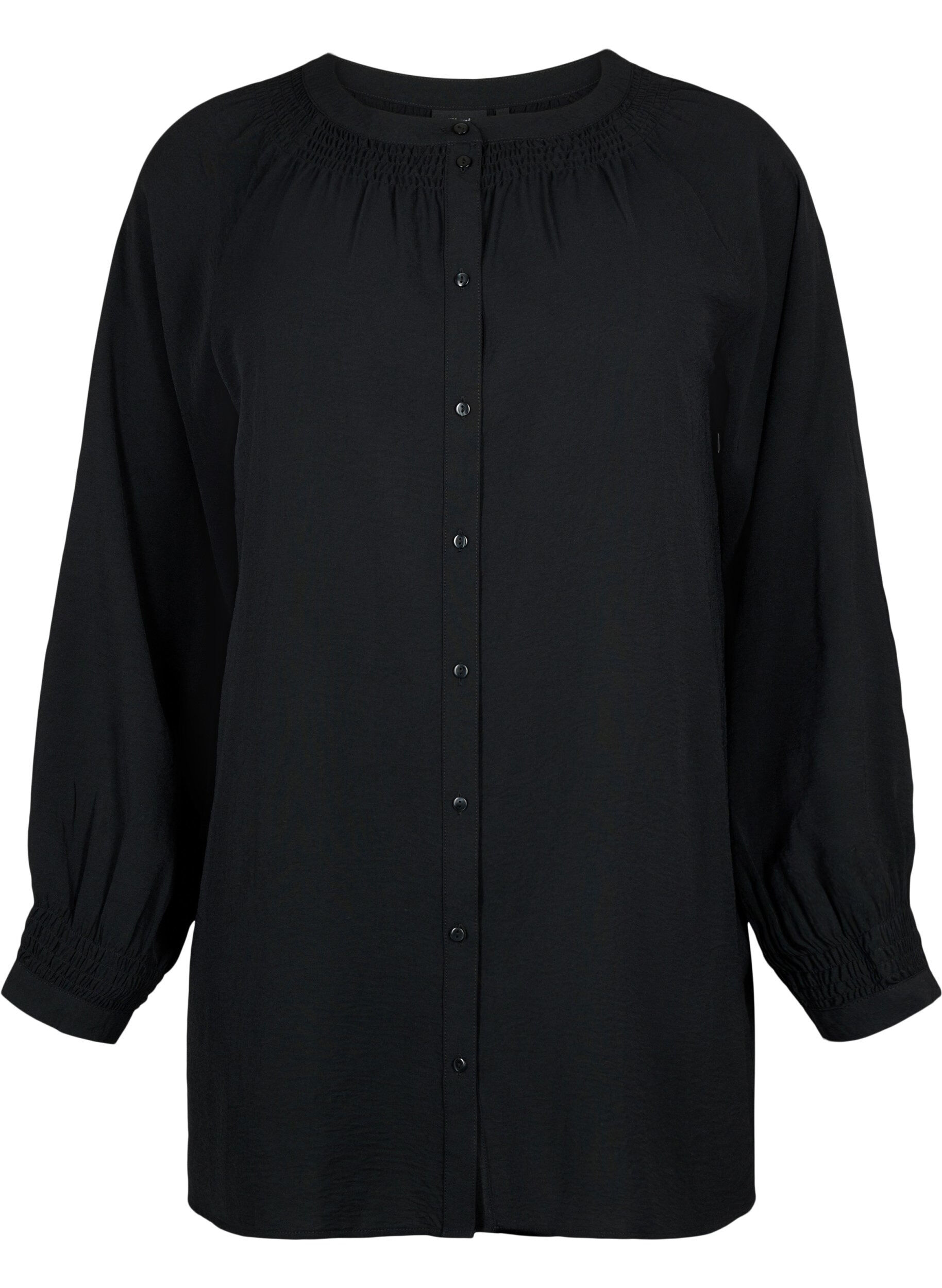 Zizzifashion Long-sleeved tunic with smock, Black, Packshot image number 0