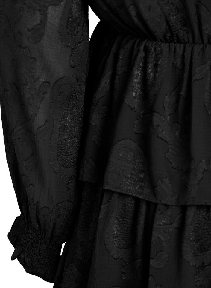 Short dress with ruffles and a textured pattern, Black, Packshot image number 3