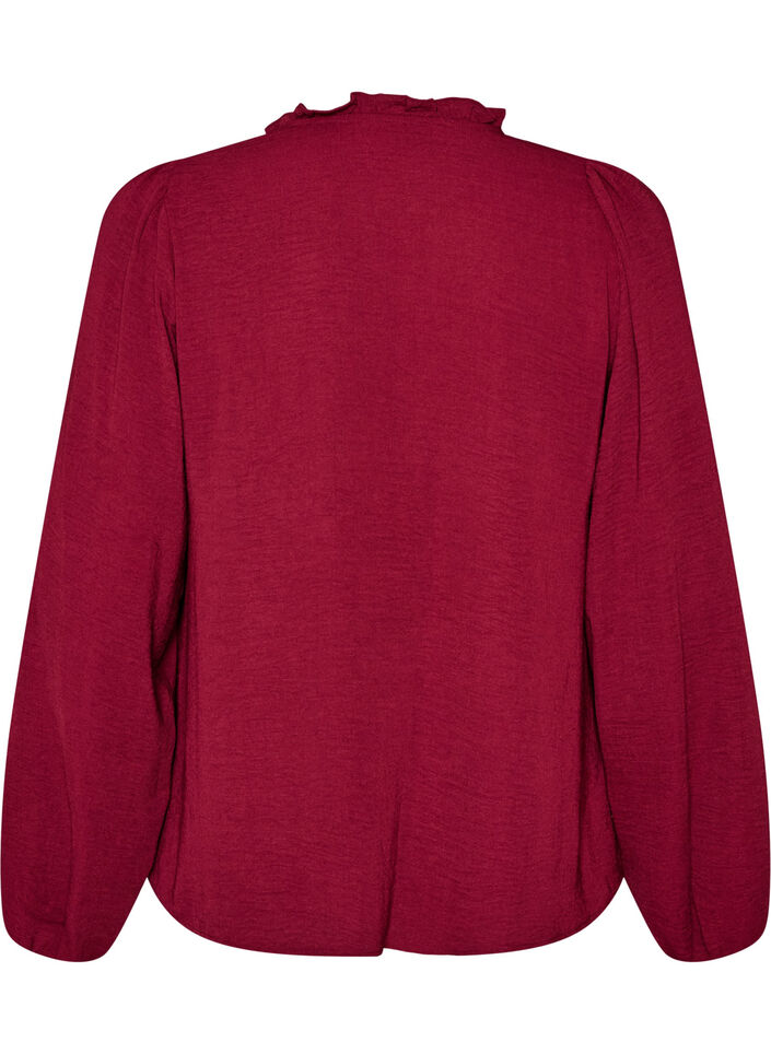 Blouse with V-neck and crochet band, Red, Packshot image number 1