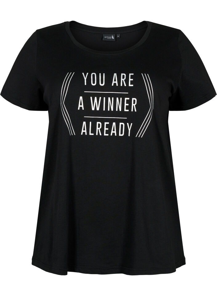Sports t-shirt with print, Black w. Winner, Packshot image number 0