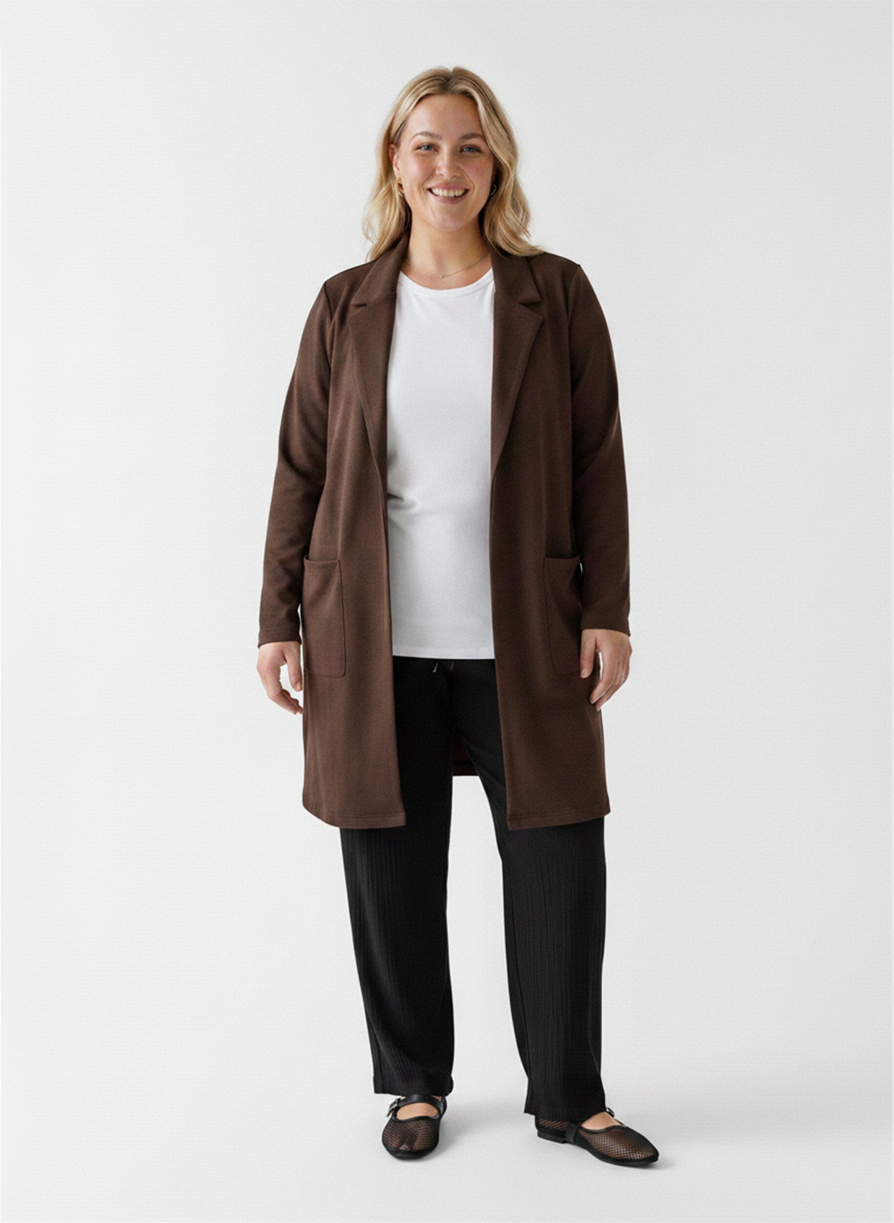 ZizzifashionLong blazer with pockets, Brown, Model image number 1