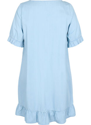 Short-sleeved denim dress in cotton, Light blue denim, Packshot image number 1