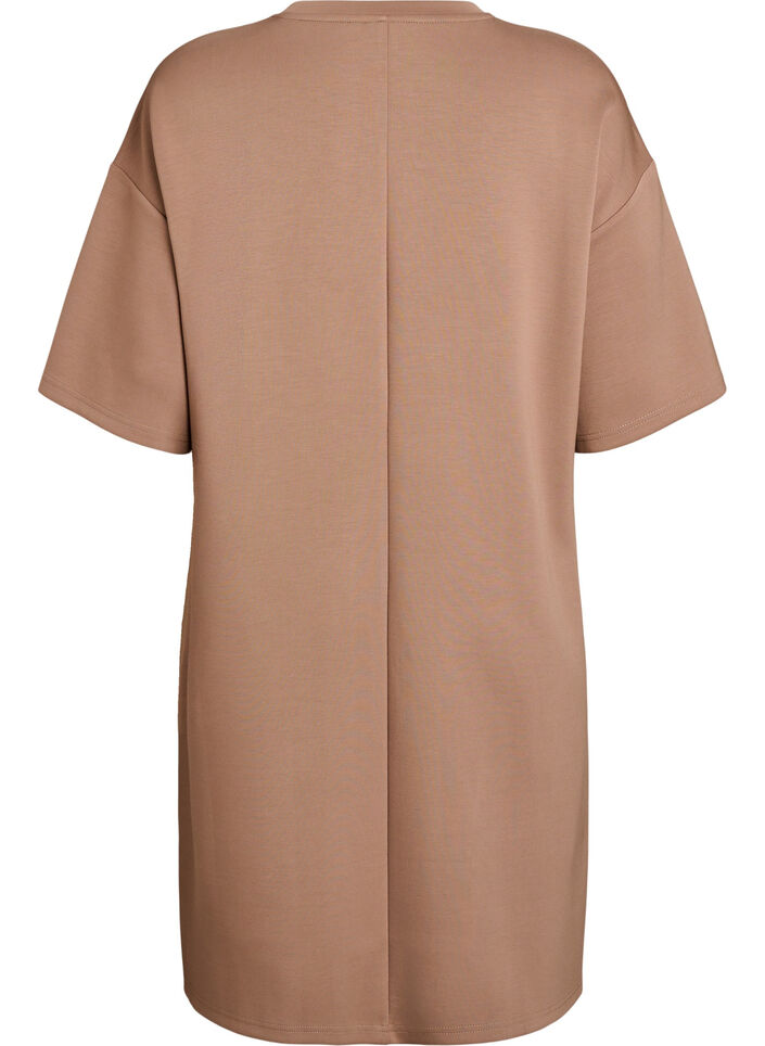 T-shirt dress in jersey with side slits, Brown, Packshot image number 1
