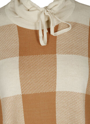 Checkered poncho with roll neck, Tobacco Brown Comb, Packshot image number 2
