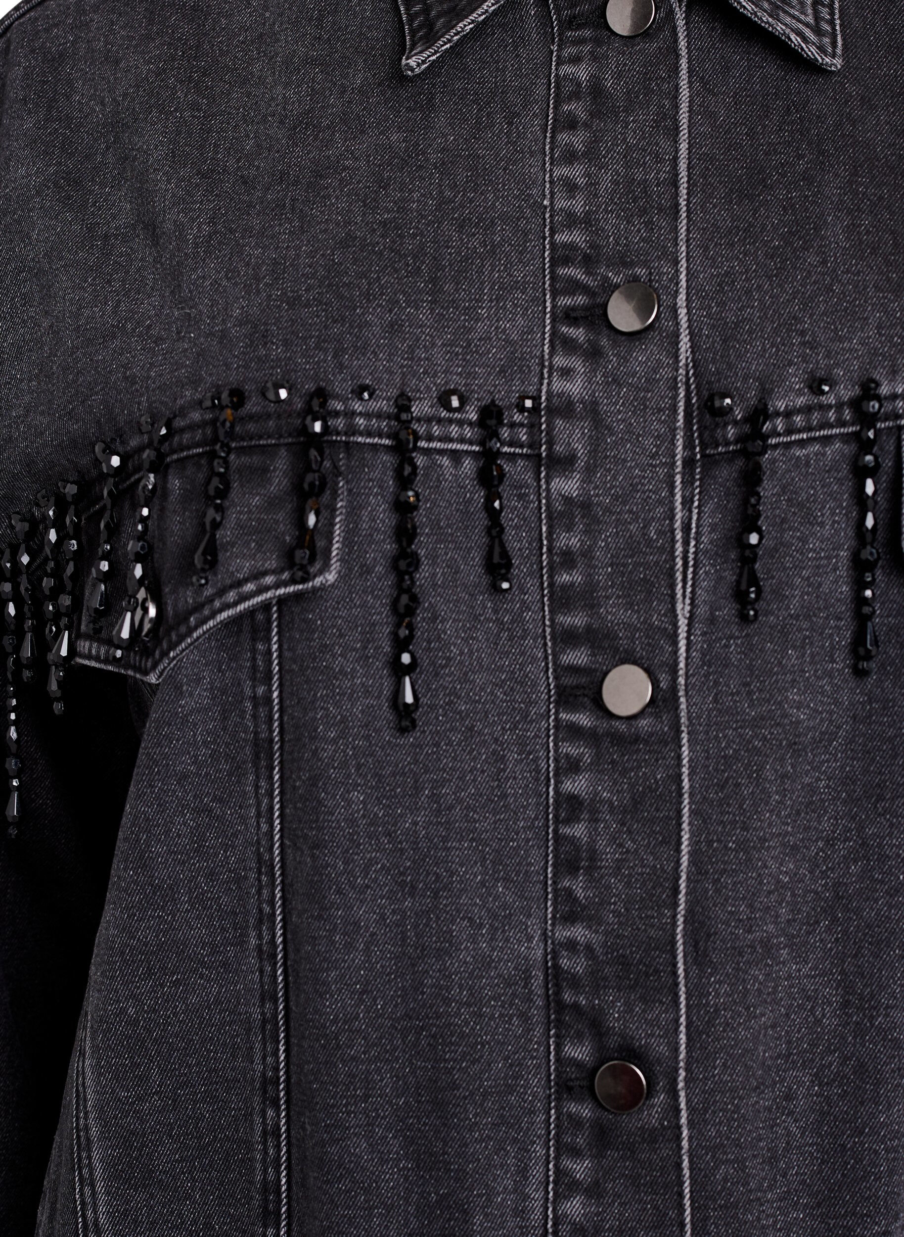 Zizzifashion Denim jacket with pearl fringes, Grey, Packshot image number 2